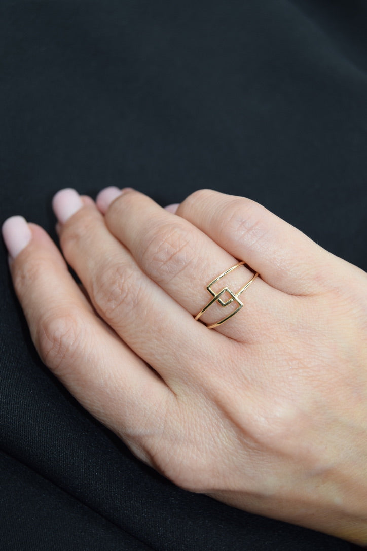Gold Double Band Frame Ring 18K