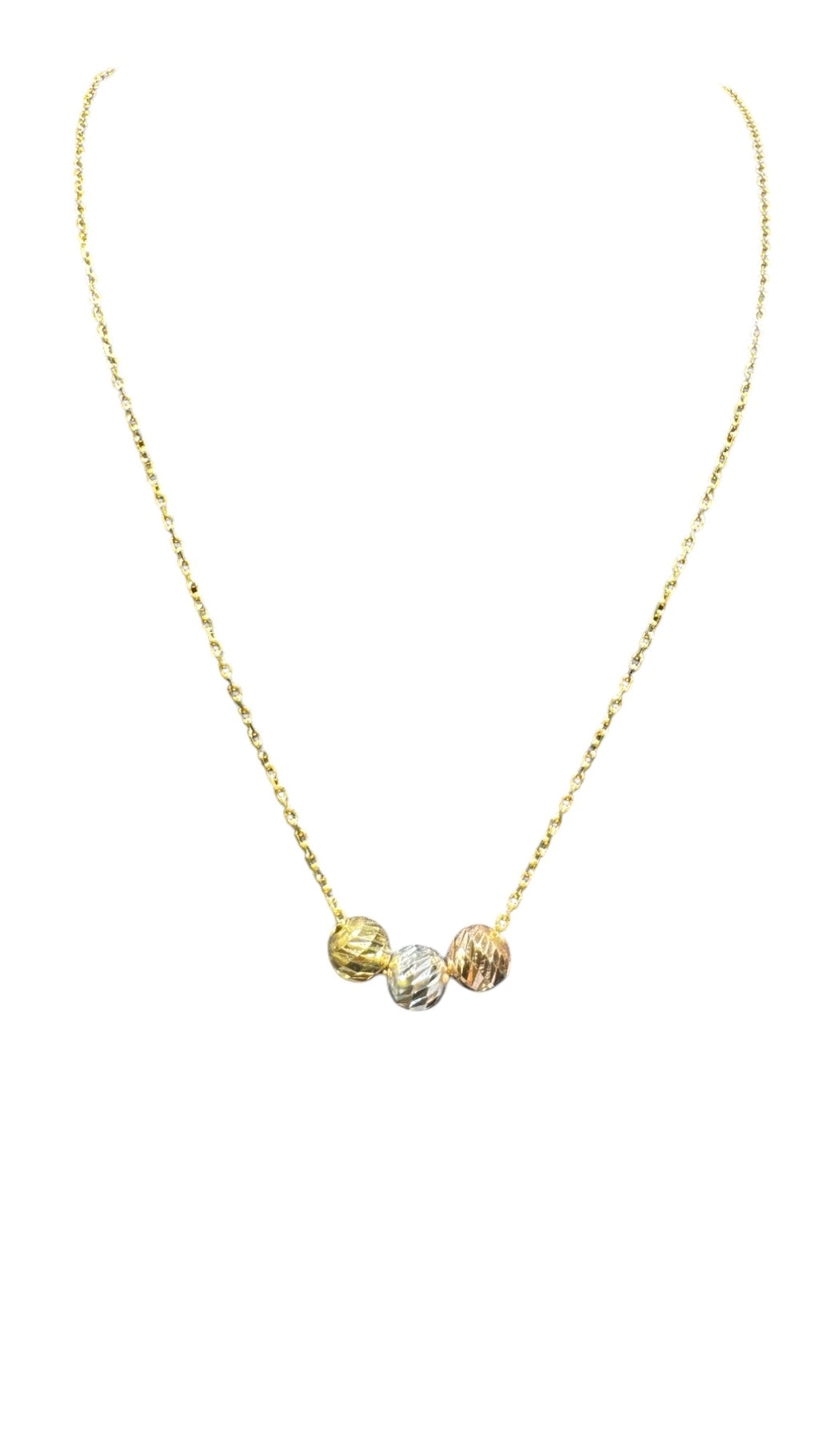 Gold Chain Necklace with Tri-Tone Textured Beads.